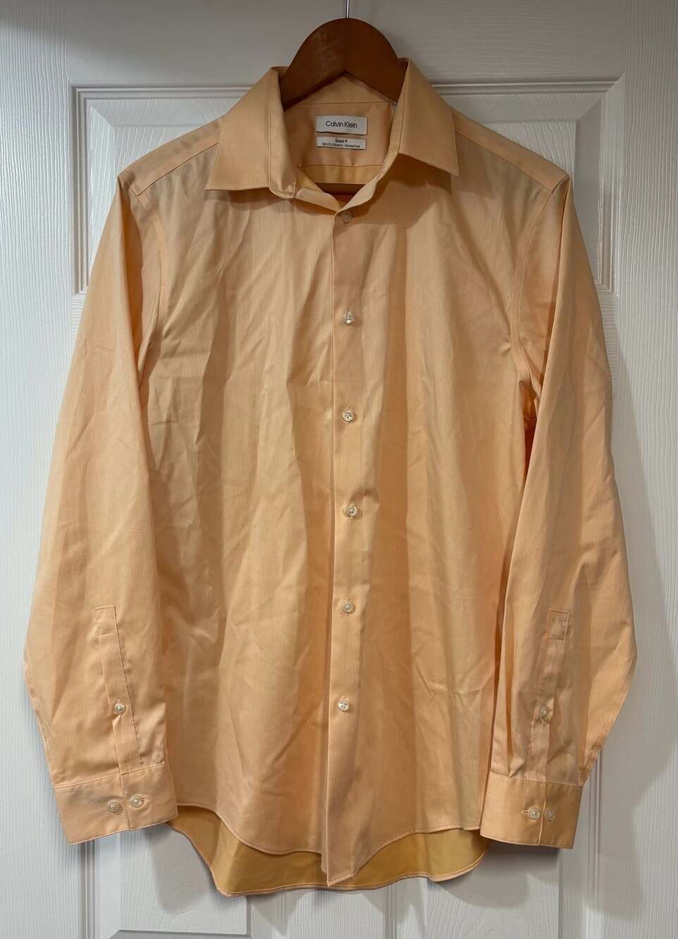 Calvin Klein Steel+ Slim Fit Dress Shirt Size 15.5 32/33 Orange Long Sleeve
